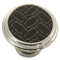 Laurey 1 1/8" Churchill Round Knob- Polished Nickel/Brown Leather Insert 12098